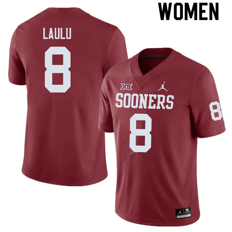 Women #8 Jonah Laulu Oklahoma Sooners College Football Jerseys Sale-Crimson